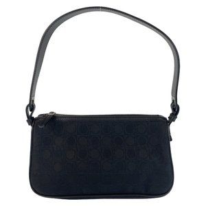 Salvatore Ferragamo Gancini black canvas and leather shoulder bag with access...